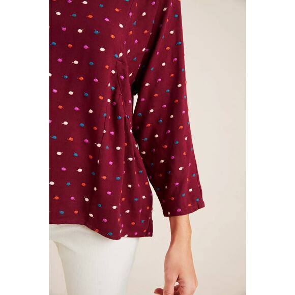 ANTHROPOLOGIE MAEVE sz PS Dottie embroidered dot blouse VGUC - Picture 2 of 5